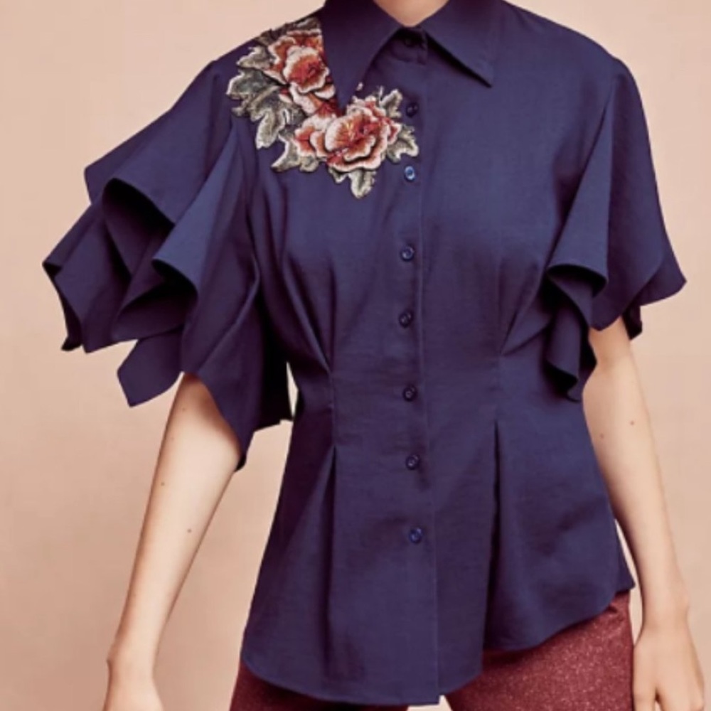 ANTHROPOLOGIE Zinnia Flutter Sleeve Blouse